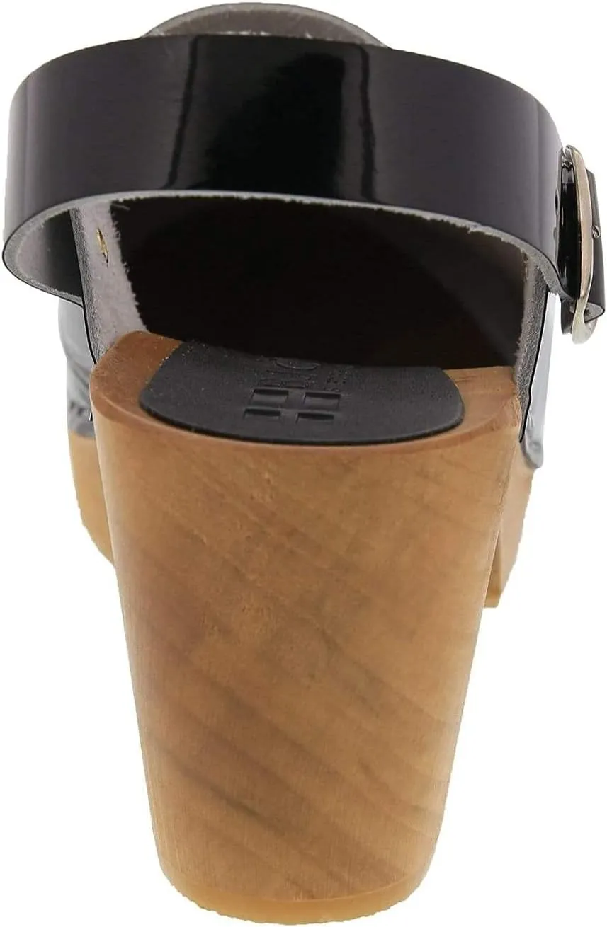 Bjork Women's Mid-Heel Wooden Leather Clog Sandals