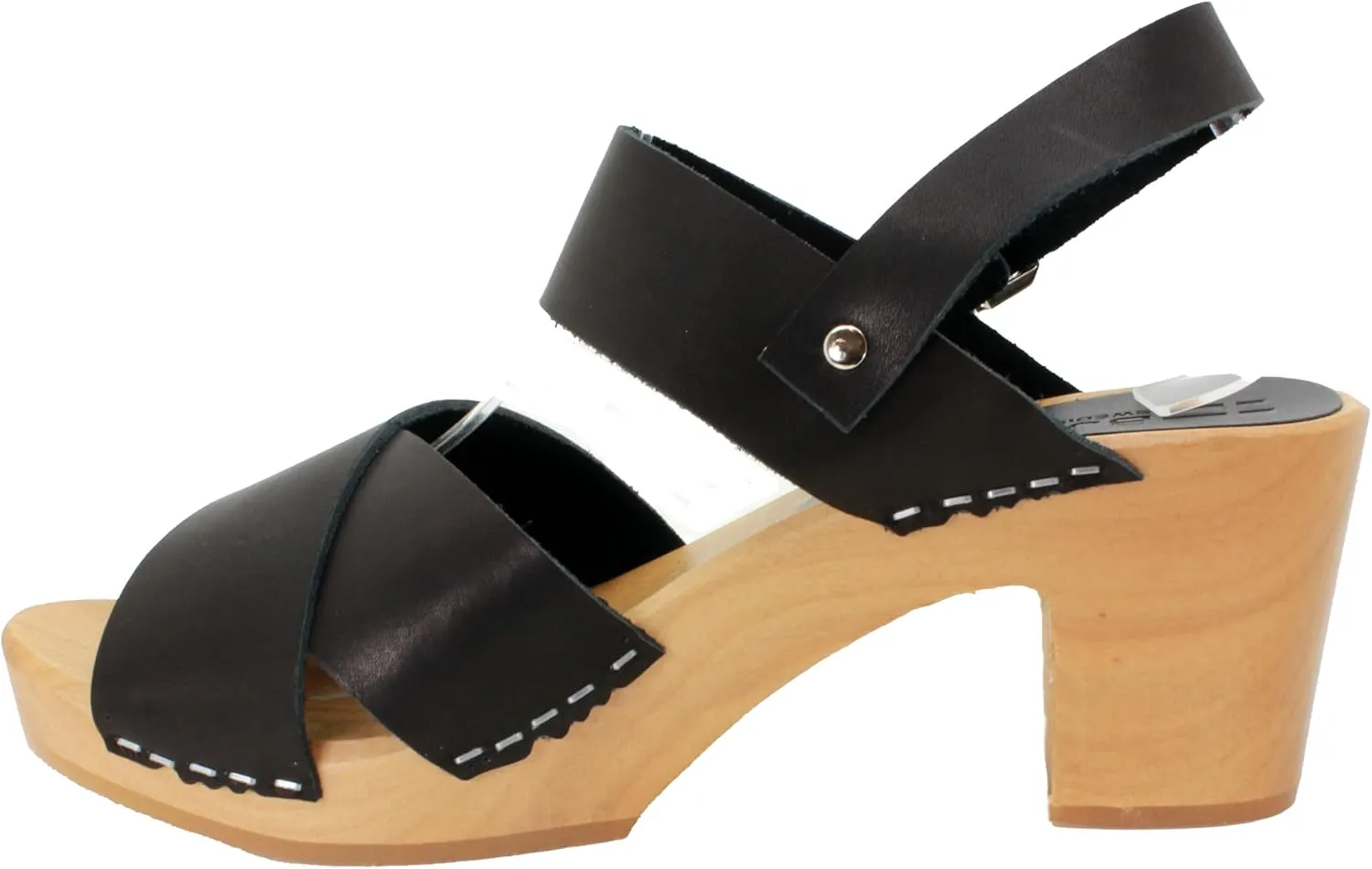 Bjork Women's Mid-Heel Wooden Leather Clog Sandals