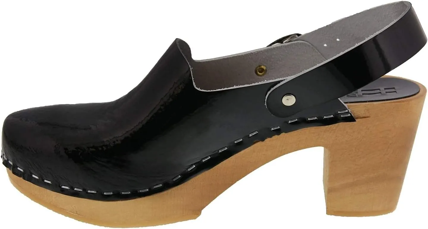Bjork Women's Mid-Heel Wooden Leather Clog Sandals
