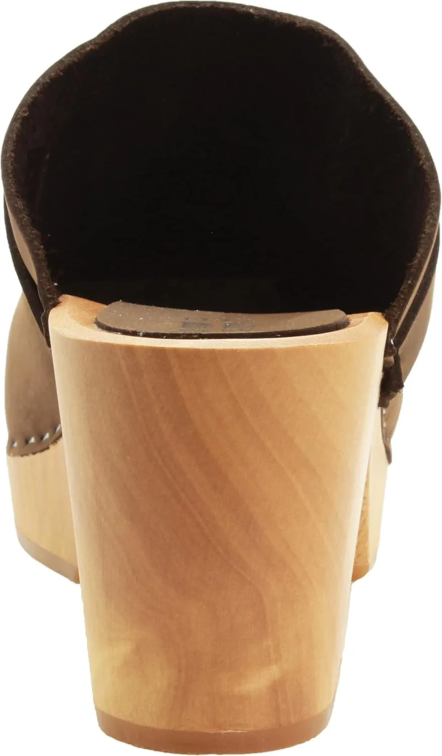 Bjork Women's Mid-Heel Wooden Leather Clog Sandals