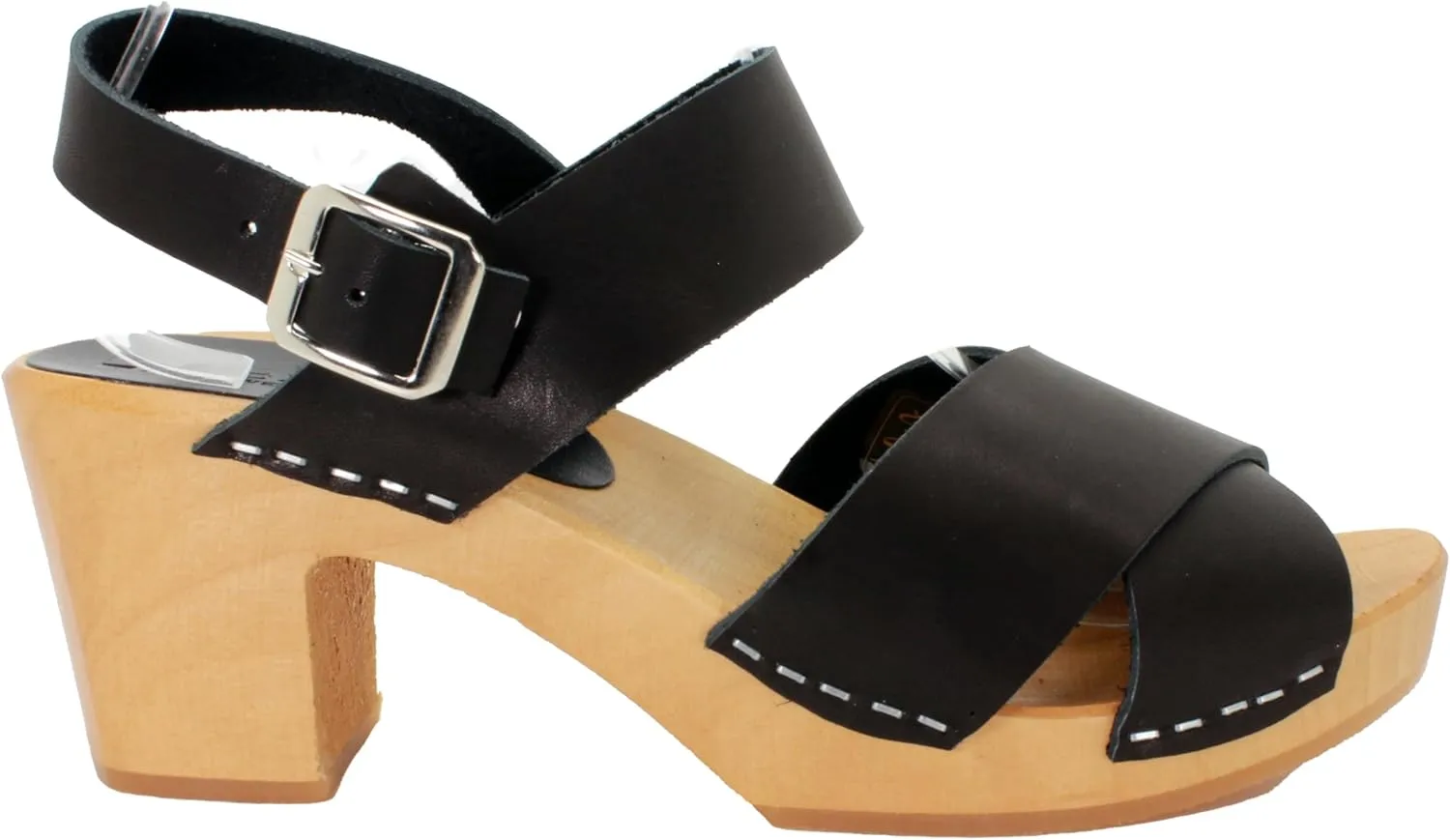 Bjork Women's Mid-Heel Wooden Leather Clog Sandals