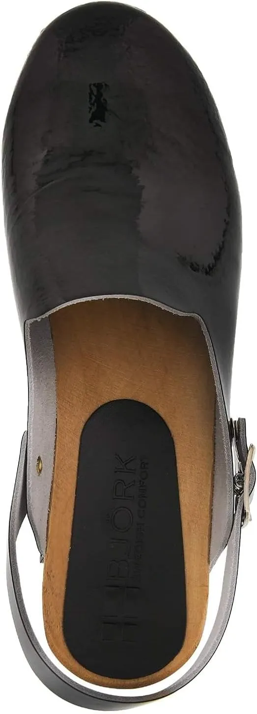Bjork Women's Mid-Heel Wooden Leather Clog Sandals