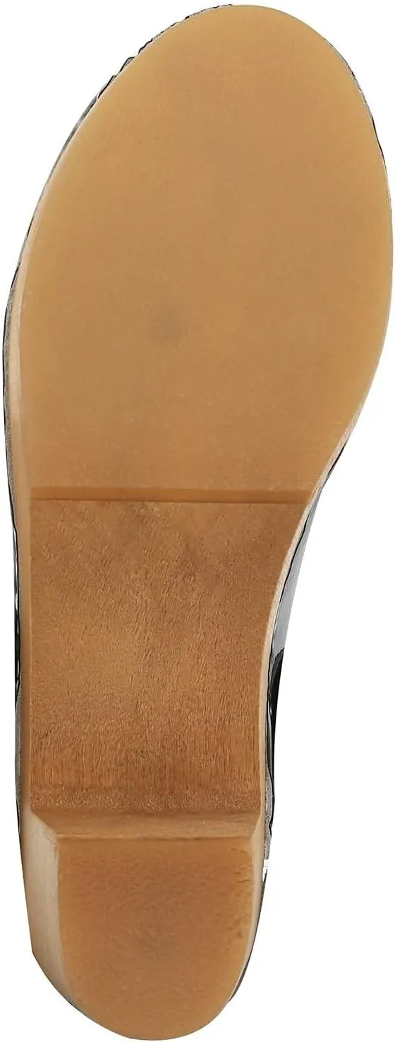 Bjork Women's Mid-Heel Wooden Leather Clog Sandals