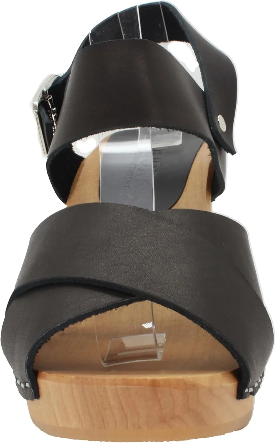Bjork Women's Mid-Heel Wooden Leather Clog Sandals