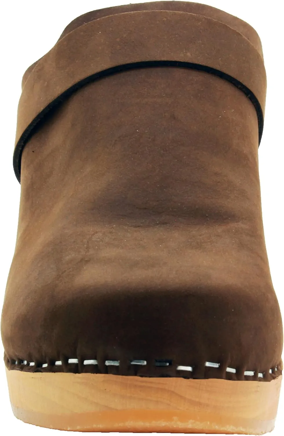 Bjork Women's Mid-Heel Wooden Leather Clog Sandals
