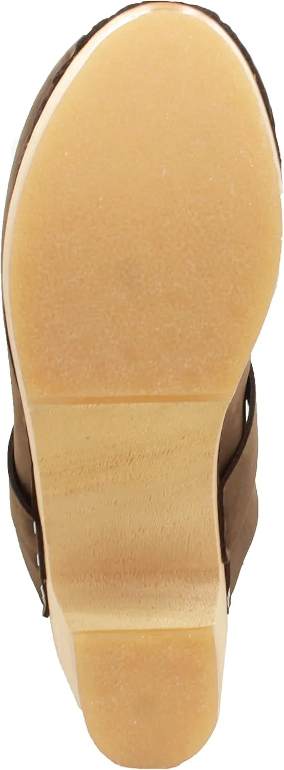 Bjork Women's Mid-Heel Wooden Leather Clog Sandals