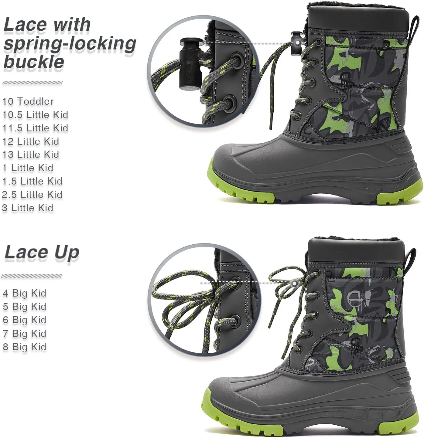 BODATU Boys' Waterproof Winter Snow Boots with Insulation for Cold Weather