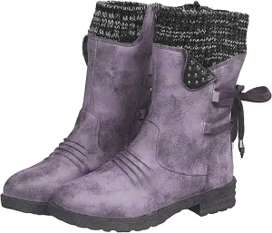 Boots for Women Trendy Winter Mid Calf Side Zip Low Heel Western Platform Hiking Booties Warm Non Slip Outdoor Shoes
