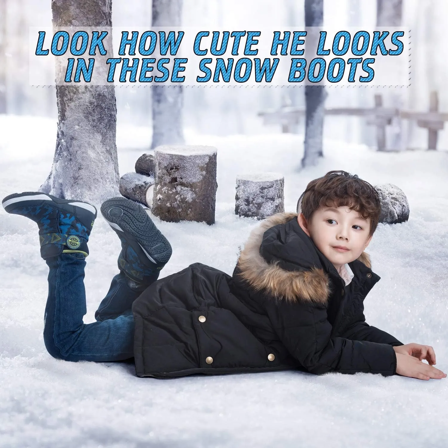 Boys Snow Boots Boys Winter Boots for Kids Waterproof Winter Snow Boots for Boys Warm Fur Lined Slip Resistant Outdoor (Toddler/Little Boys)