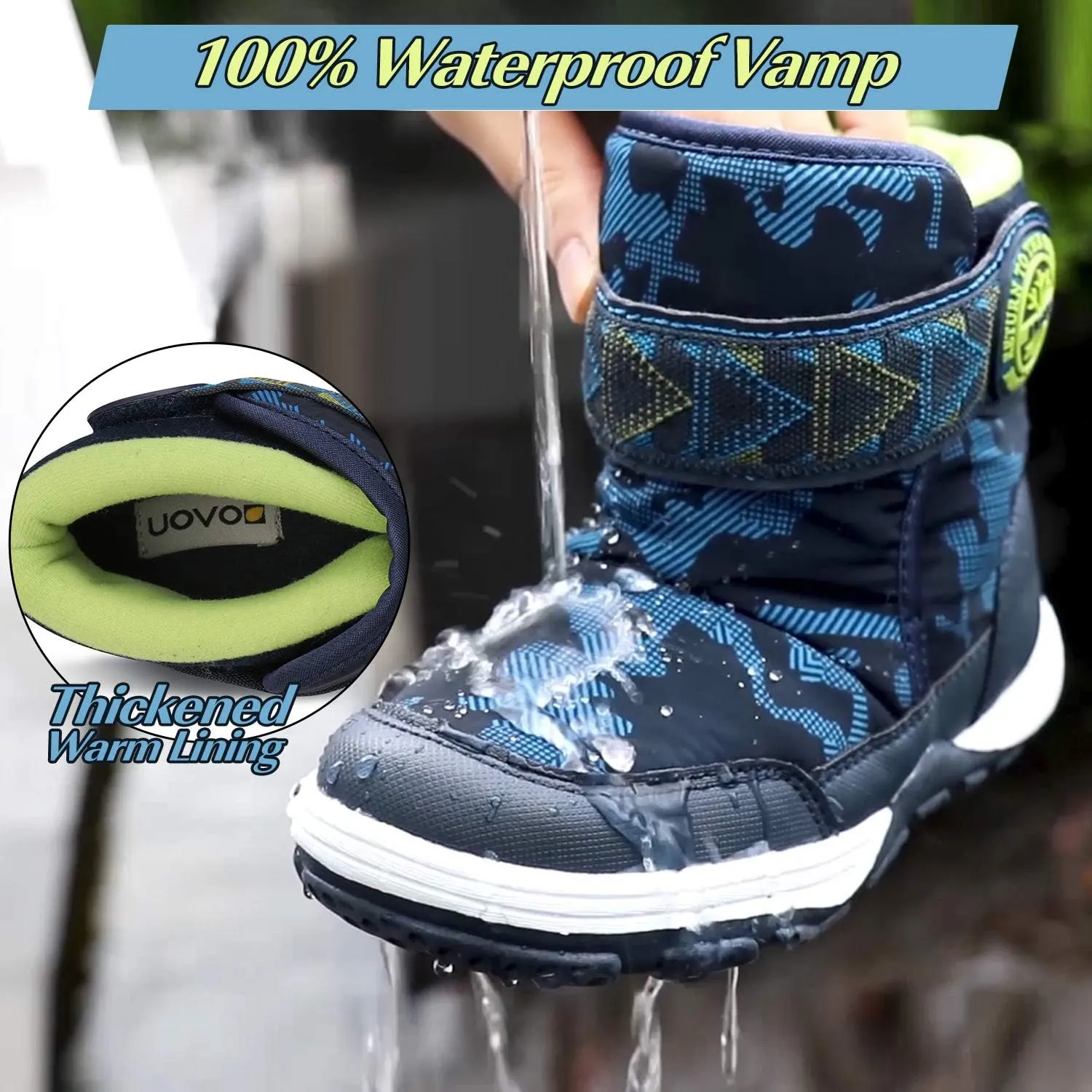 Boys Snow Boots Boys Winter Boots for Kids Waterproof Winter Snow Boots for Boys Warm Fur Lined Slip Resistant Outdoor (Toddler/Little Boys)