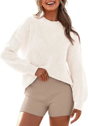 BTFBM Womens Casual Long Sleeve Sweaters Crew Neck Oversized Ribbed Knit Pullover Sweater 2025 Fall Winter Jumper Tops