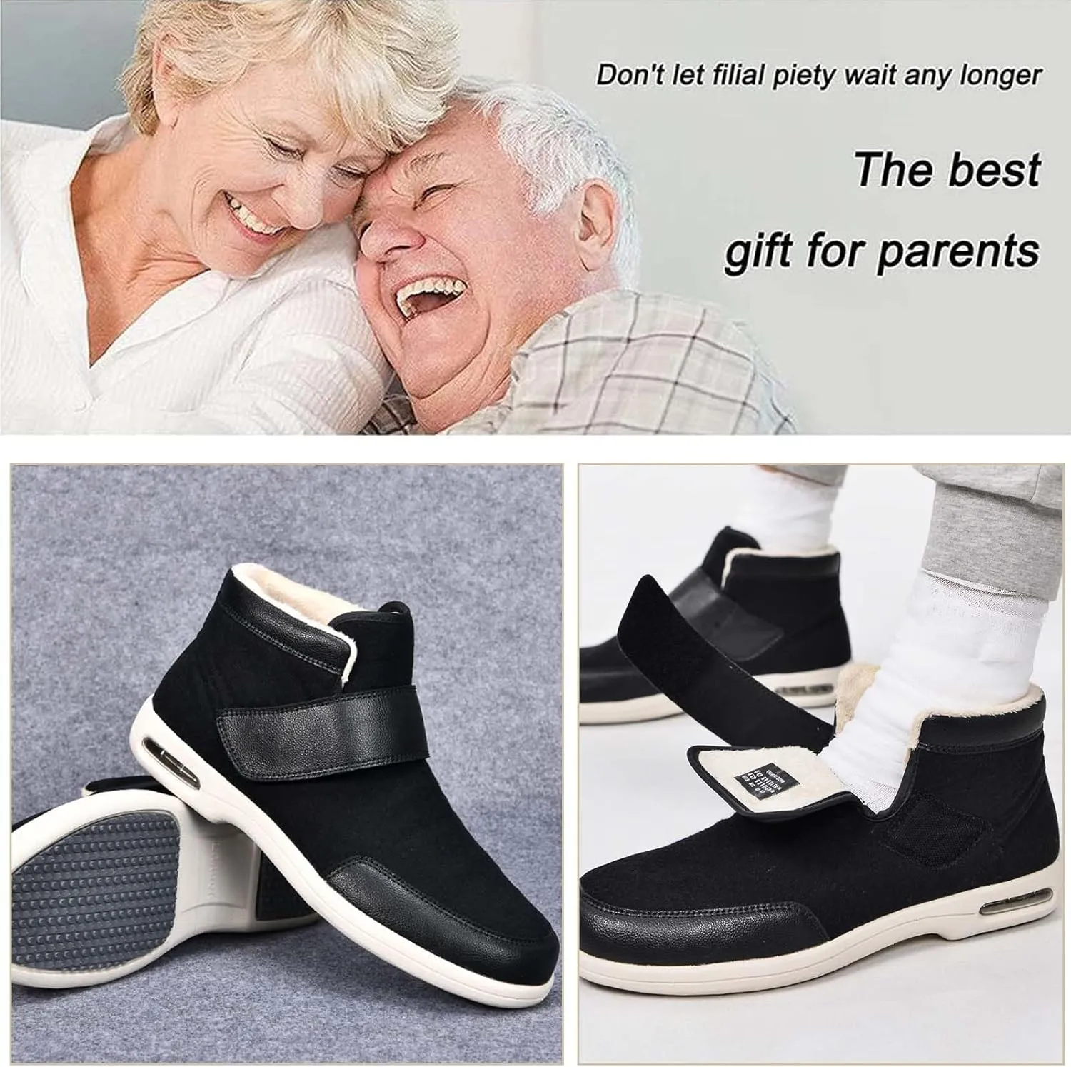 bumuam Women Slip On Shoes with Arch Support,Mens Warm Wide Diabetic Shoes, Adjustable Closures Walking Boots for Elderly Swollen Feet, Diabetic & Edema