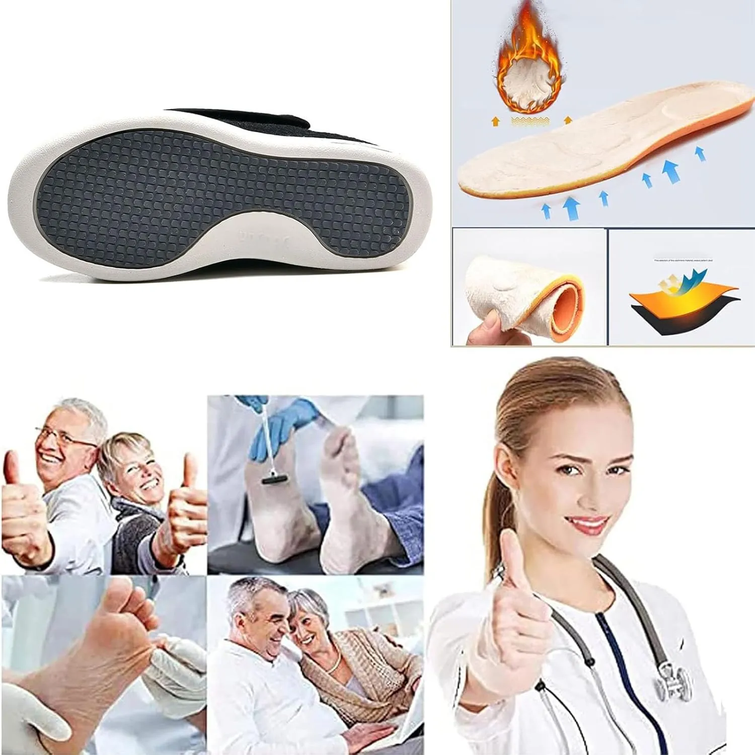 bumuam Women Wide Width Elderly Shoes,Adjustable Diabetic Shoes Easy to Slip On Wide Widths Shoes Orthopedic Edema Boots for Seniors Swollen Feet