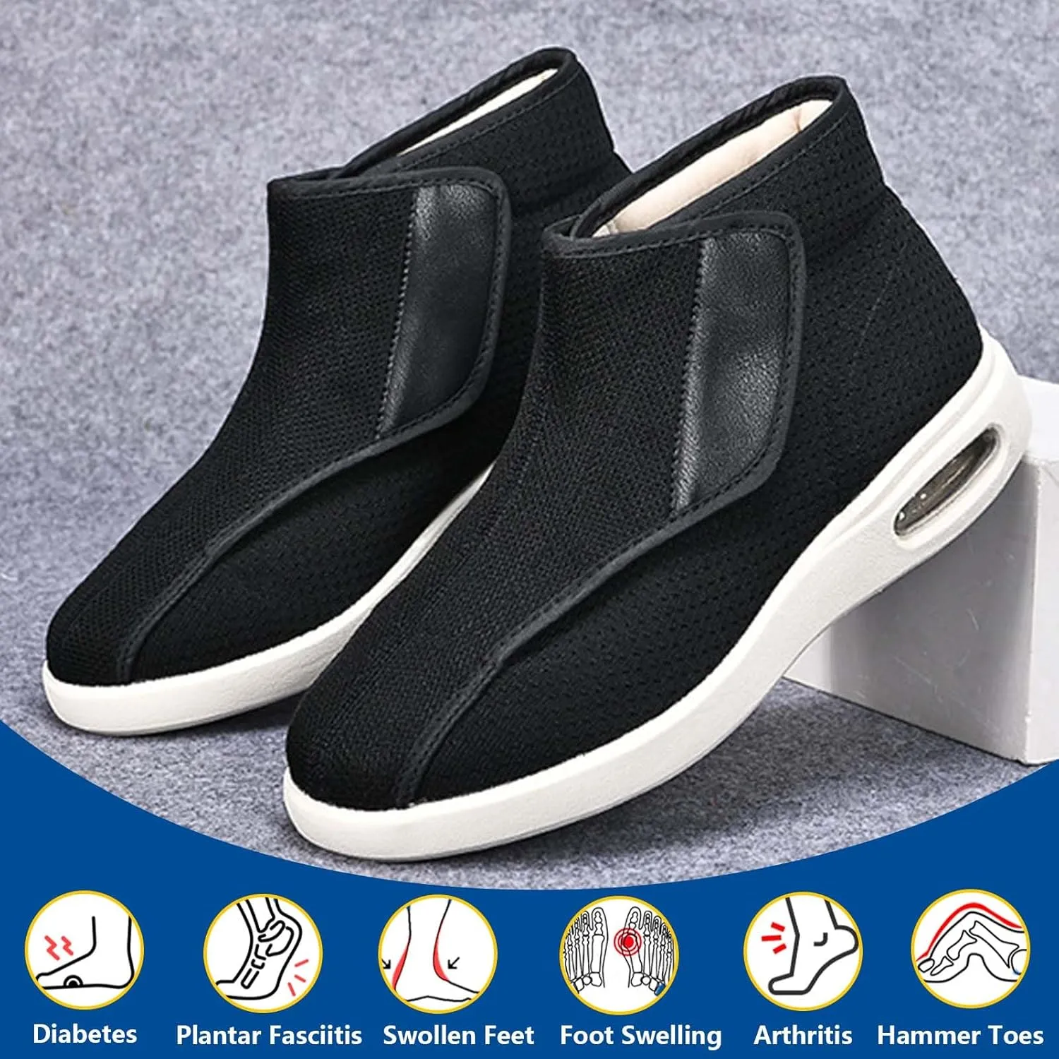 bumuam Women Wide Width Elderly Shoes,Adjustable Diabetic Shoes Easy to Slip On Wide Widths Shoes Orthopedic Edema Boots for Seniors Swollen Feet