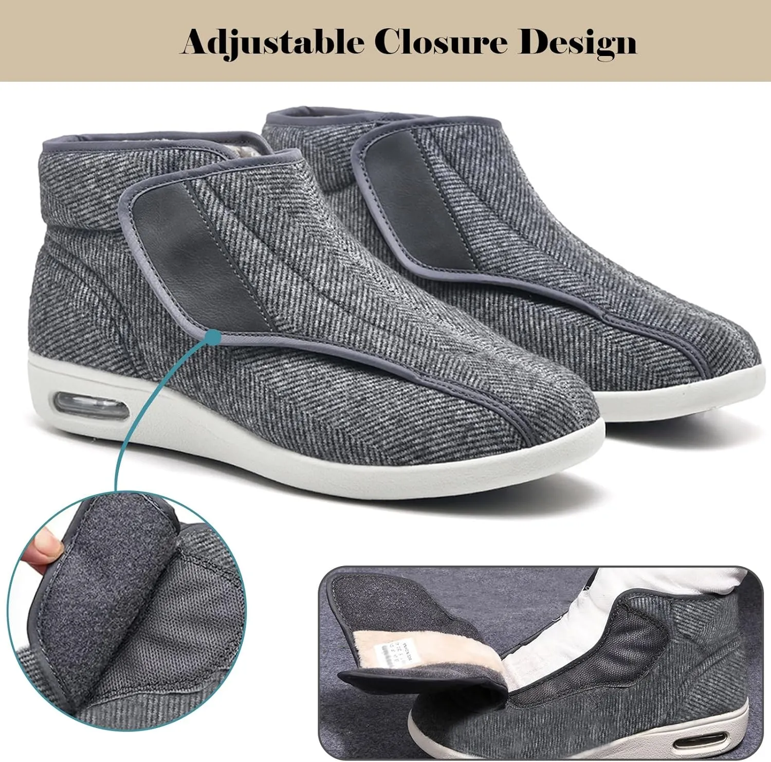 bumuam Women Wide Width Elderly Shoes,Adjustable Diabetic Shoes Easy to Slip On Wide Widths Shoes Orthopedic Edema Boots for Seniors Swollen Feet