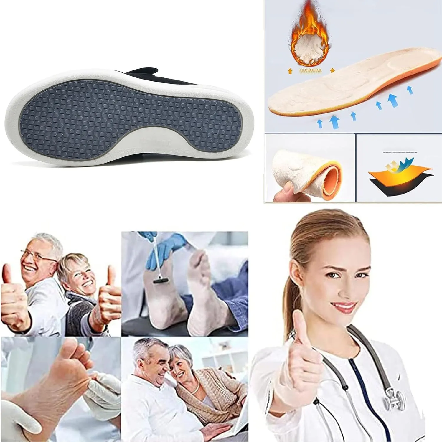 bumuam Women's Walking Shoes with Arch Support,Adjustable Closure Warm Lightweight Width Non Slip Air Cushion Sneakers for Swollen Feet Edema