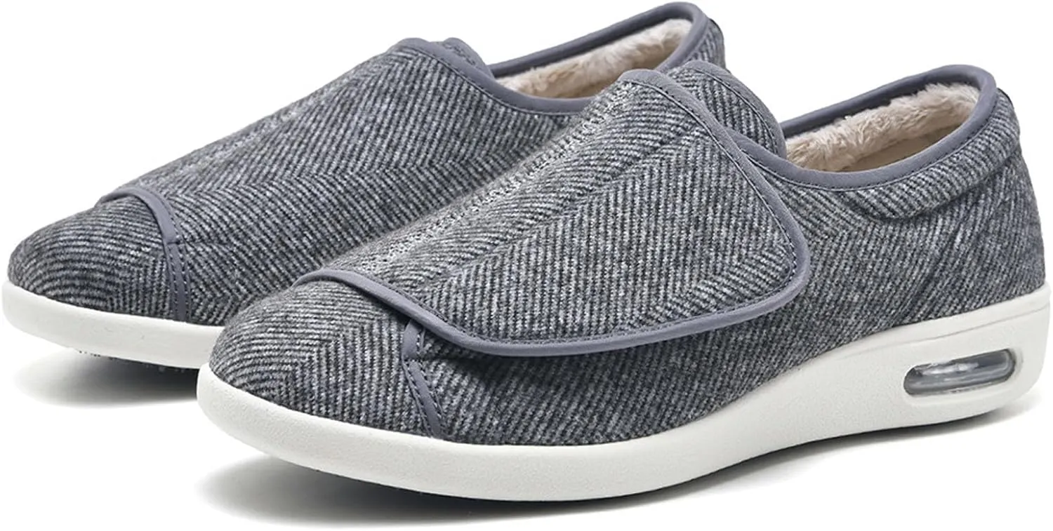 bumuam Women's Walking Shoes with Arch Support,Adjustable Closure Warm Lightweight Width Non Slip Air Cushion Sneakers for Swollen Feet Edema
