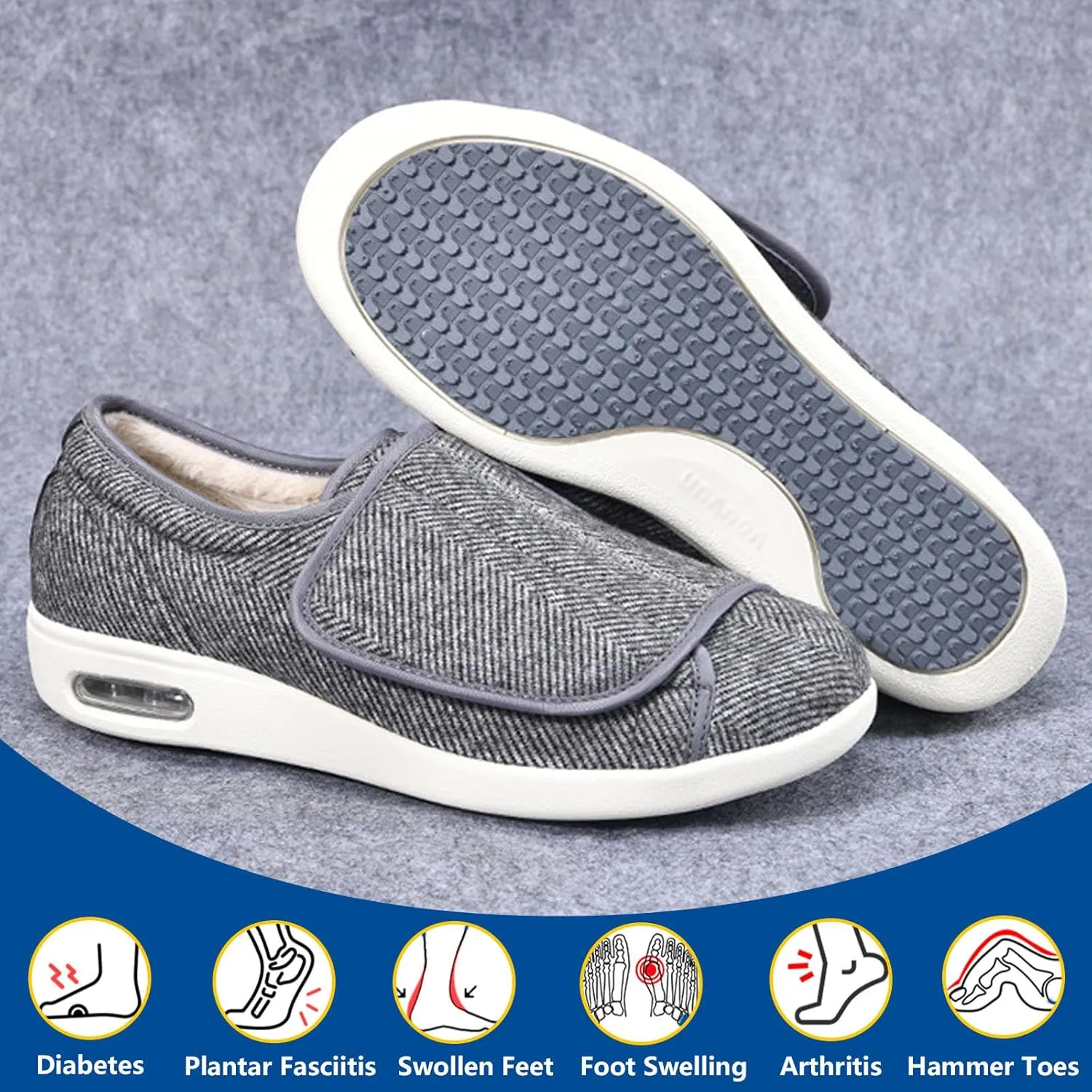 bumuam Women's Walking Shoes with Arch Support,Adjustable Closure Warm Lightweight Width Non Slip Air Cushion Sneakers for Swollen Feet Edema