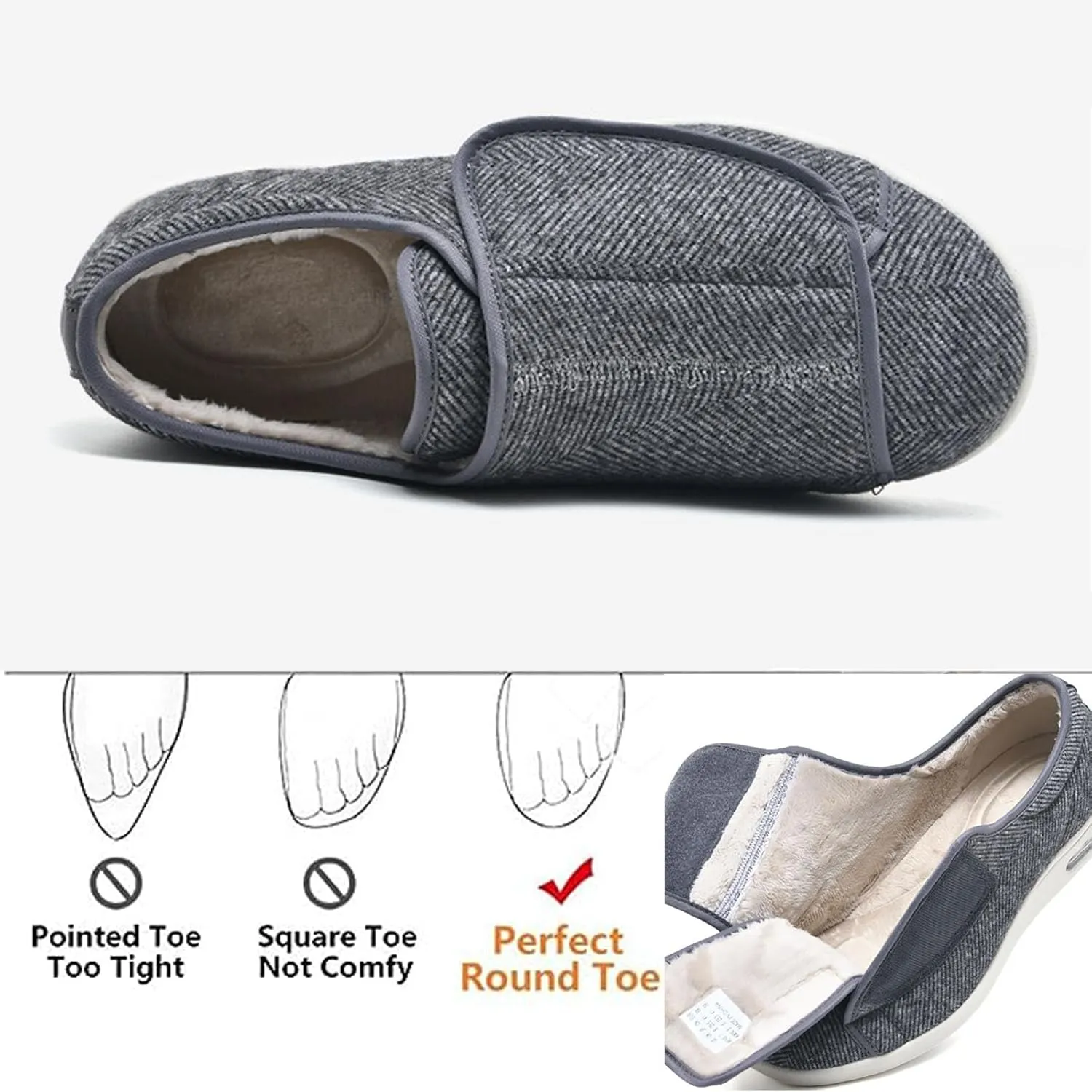bumuam Women's Walking Shoes with Arch Support,Adjustable Closure Warm Lightweight Width Non Slip Air Cushion Sneakers for Swollen Feet Edema
