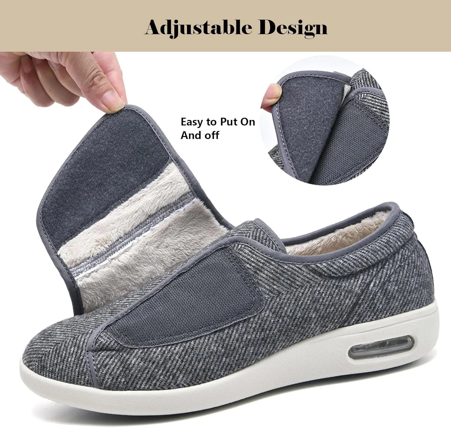 bumuam Women's Walking Shoes with Arch Support,Adjustable Closure Warm Lightweight Width Non Slip Air Cushion Sneakers for Swollen Feet Edema