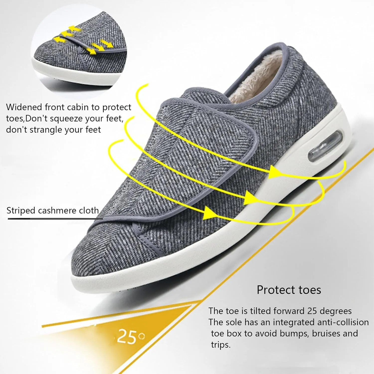bumuam Women's Walking Shoes with Arch Support,Adjustable Closure Warm Lightweight Width Non Slip Air Cushion Sneakers for Swollen Feet Edema