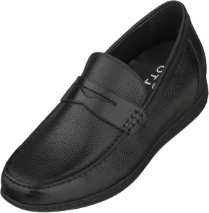 CALTO Men's Invisible Height Increasing Elevator Shoes - Black Premium Leather Slip-on Lightweight Casual Loafers - 2.4 Inches Taller - S1090 - Size 6 D(M) US