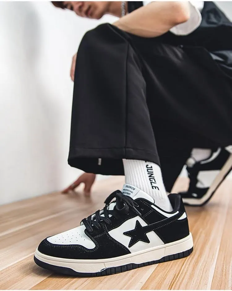 Canvas Y2K Vintage Star Pattern Lace Up Sneakers Lightweight Fashion Non Slip Casual Shoes for Men Outdoor School Streetwear Best Friend Look Pink