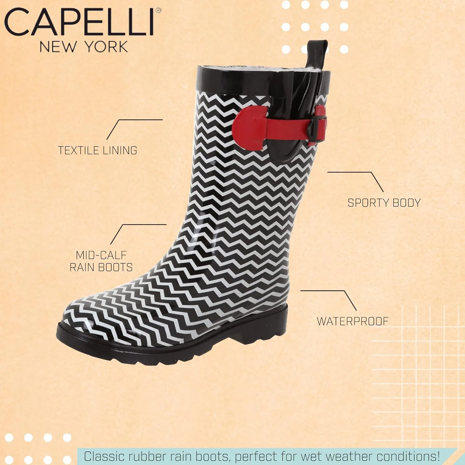 Capelli New York Ladies Mid-Calf Cozy Lined Rain Boots