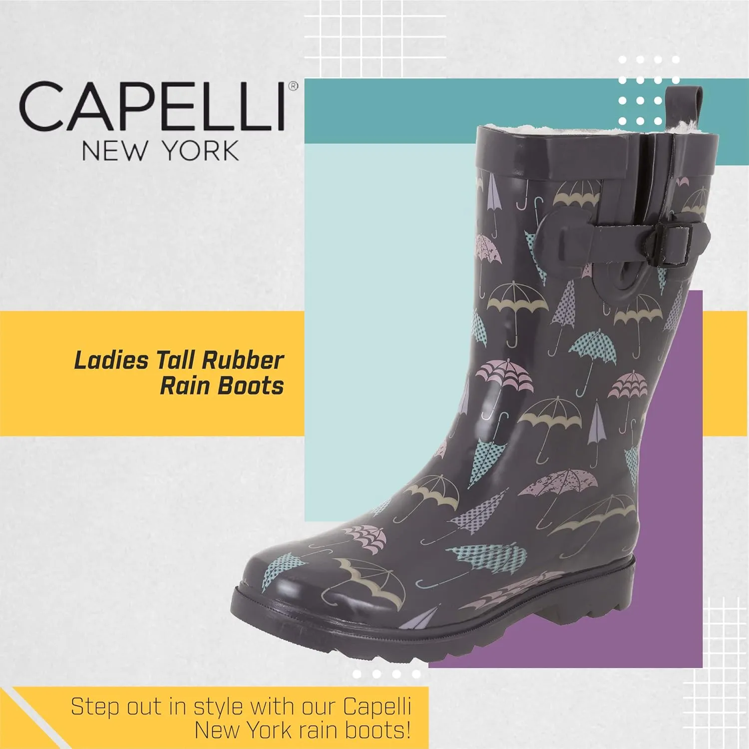 Capelli New York Ladies Mid-Calf Cozy Lined Rain Boots