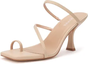 Carcuume Women's Square Toe Heeled Sandals Strappy Kitten Heels