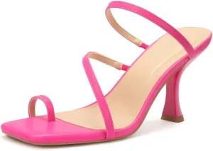 Carcuume Women's Square Toe Heeled Sandals Strappy Kitten Heels