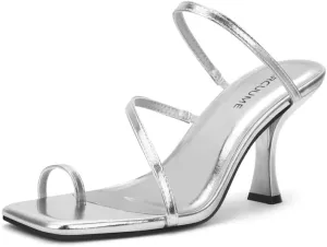 Carcuume Women's Square Toe Heeled Sandals Strappy Kitten Heels