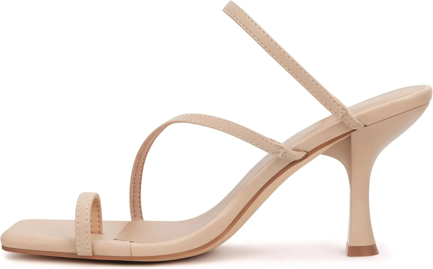 Carcuume Women's Square Toe Heeled Sandals Strappy Kitten Heels