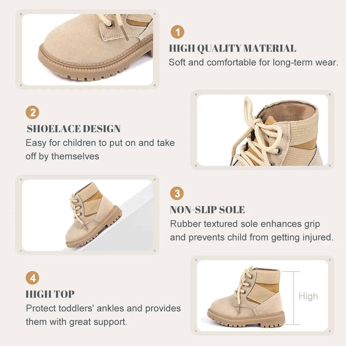 Casazoe Boys Girls Leather Hiking Snow Boots Little Kid Shoes With Side Zipper Toddler Combat Booties Lace Up Slip On Ankle Flats Classic Casual Walking Work Boot(Toddler)