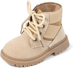 Casazoe Boys Girls Leather Hiking Snow Boots Little Kid Shoes With Side Zipper Toddler Combat Booties Lace Up Slip On Ankle Flats Classic Casual Walking Work Boot(Toddler)