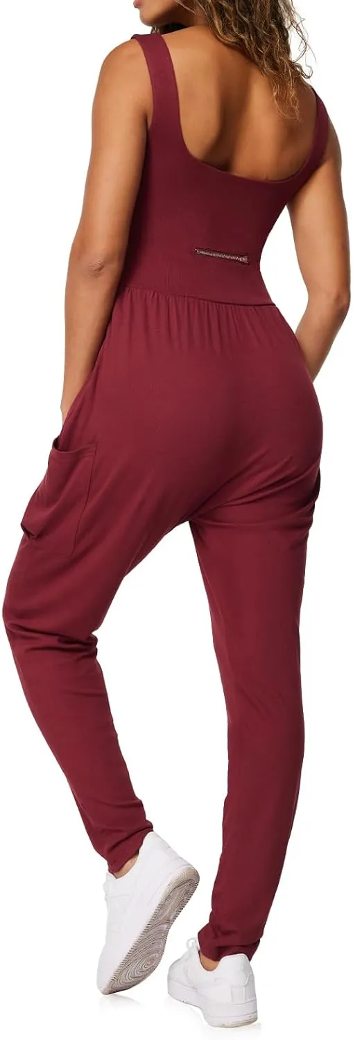 Casei Jumpsuits for Women Casual Summer Rompers Sleeveless Loose Strap Baggy Overalls Yoga Harem Jumpers with Pockets