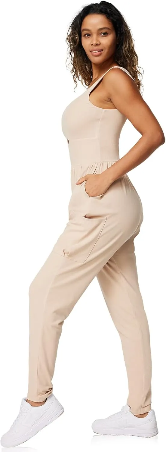 Casei Jumpsuits for Women Casual Summer Rompers Sleeveless Loose Strap Baggy Overalls Yoga Harem Jumpers with Pockets
