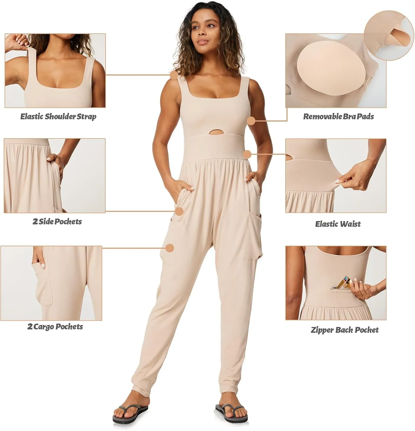 Casei Jumpsuits for Women Casual Summer Rompers Sleeveless Loose Strap Baggy Overalls Yoga Harem Jumpers with Pockets