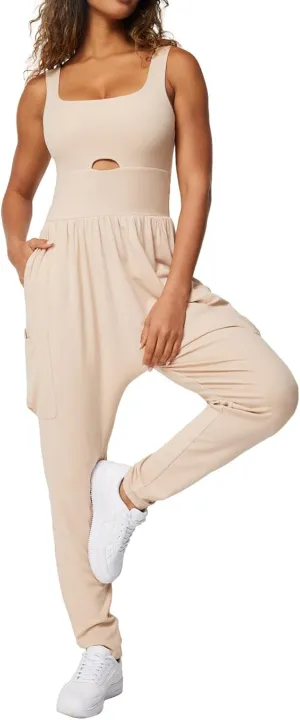 Casei Jumpsuits for Women Casual Summer Rompers Sleeveless Loose Strap Baggy Overalls Yoga Harem Jumpers with Pockets