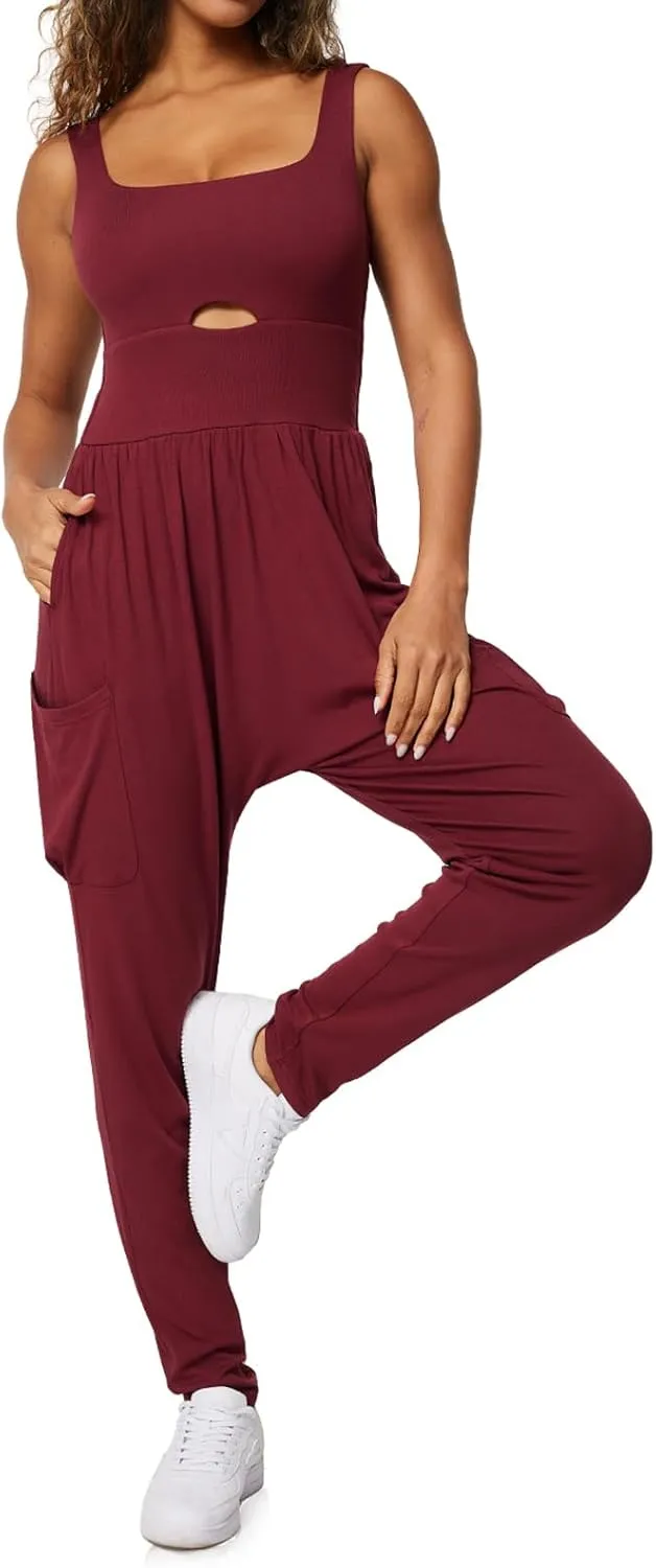 Casei Jumpsuits for Women Casual Summer Rompers Sleeveless Loose Strap Baggy Overalls Yoga Harem Jumpers with Pockets