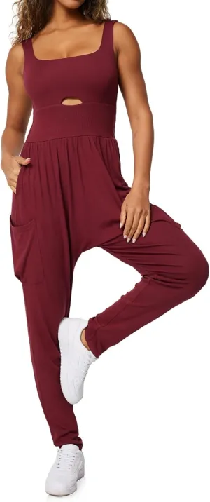 Casei Jumpsuits for Women Casual Summer Rompers Sleeveless Loose Strap Baggy Overalls Yoga Harem Jumpers with Pockets