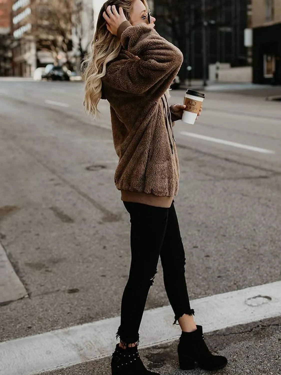 Century Star Womens Fuzzy Hoodies Pullover Sport Hoodie Cozy Oversized Pockets Hooded Sweatshirt Athletic Fleece Hoodies