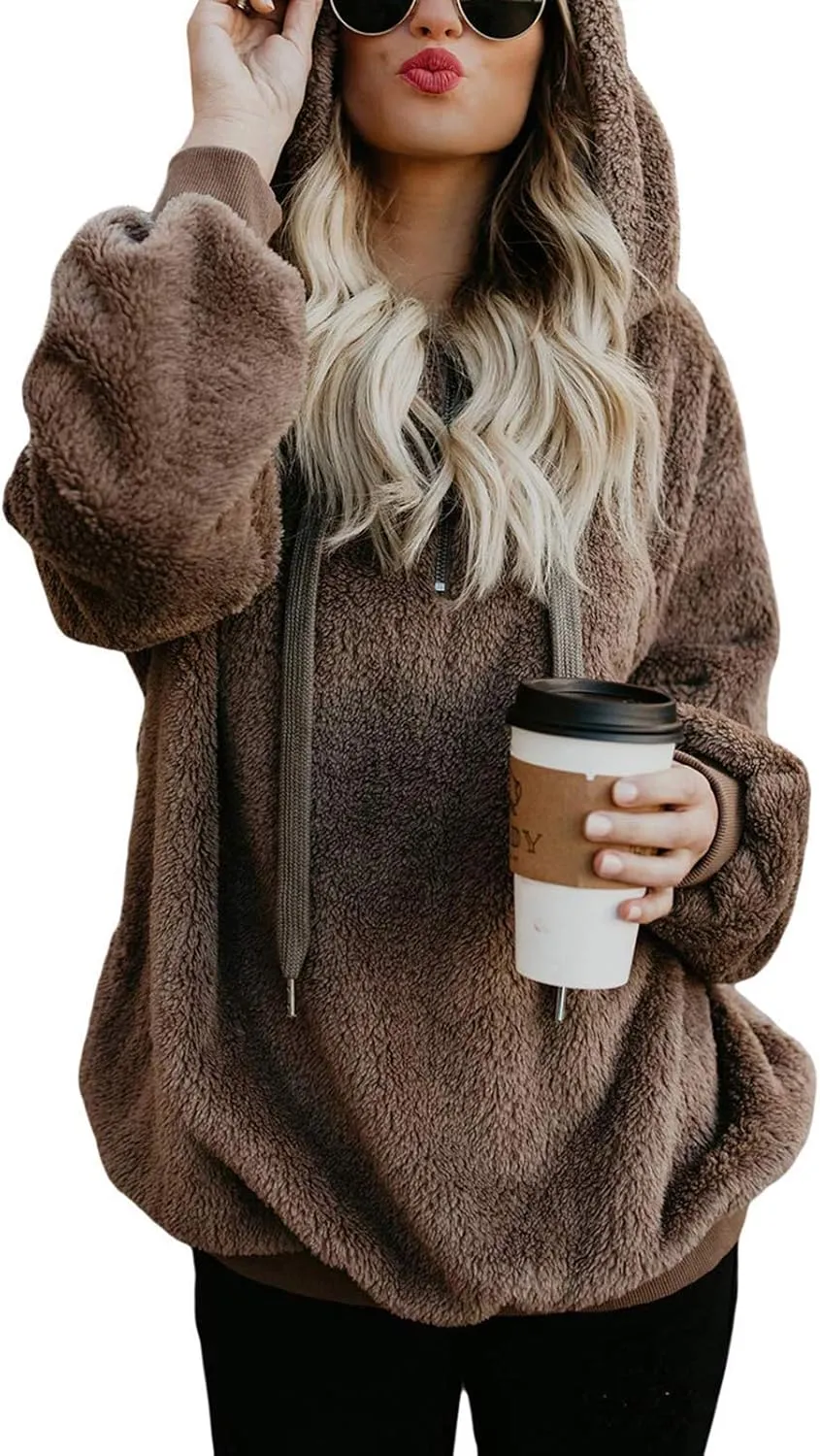 Century Star Womens Fuzzy Hoodies Pullover Sport Hoodie Cozy Oversized Pockets Hooded Sweatshirt Athletic Fleece Hoodies