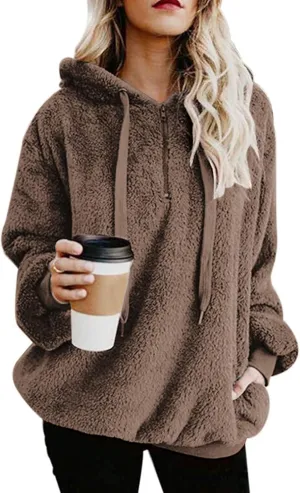 Century Star Womens Fuzzy Hoodies Pullover Sport Hoodie Cozy Oversized Pockets Hooded Sweatshirt Athletic Fleece Hoodies