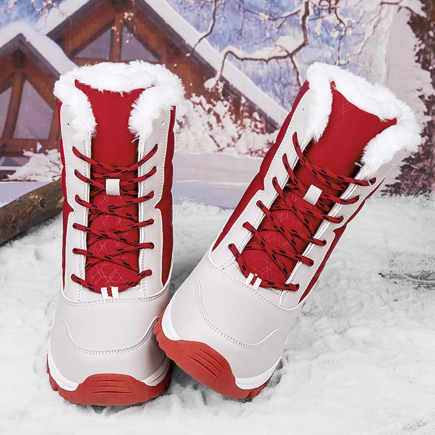 CERYTHRINA Womens Waterproof Booties Lightweight Winter Fur Lined Walking Boots Anti-Slip Outdoor Snow Boots
