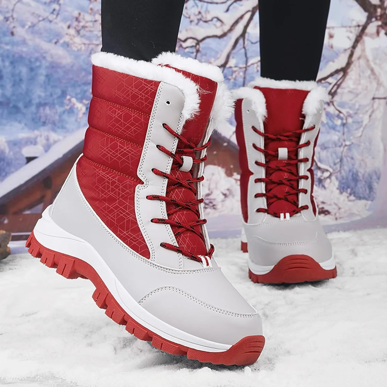 CERYTHRINA Womens Waterproof Booties Lightweight Winter Fur Lined Walking Boots Anti-Slip Outdoor Snow Boots