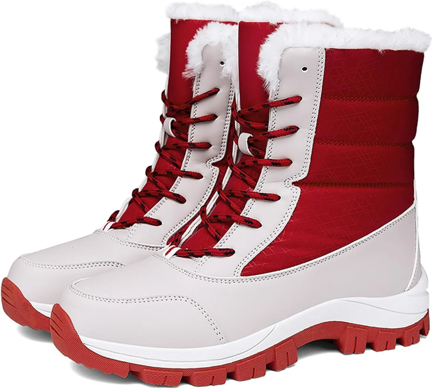 CERYTHRINA Womens Waterproof Booties Lightweight Winter Fur Lined Walking Boots Anti-Slip Outdoor Snow Boots