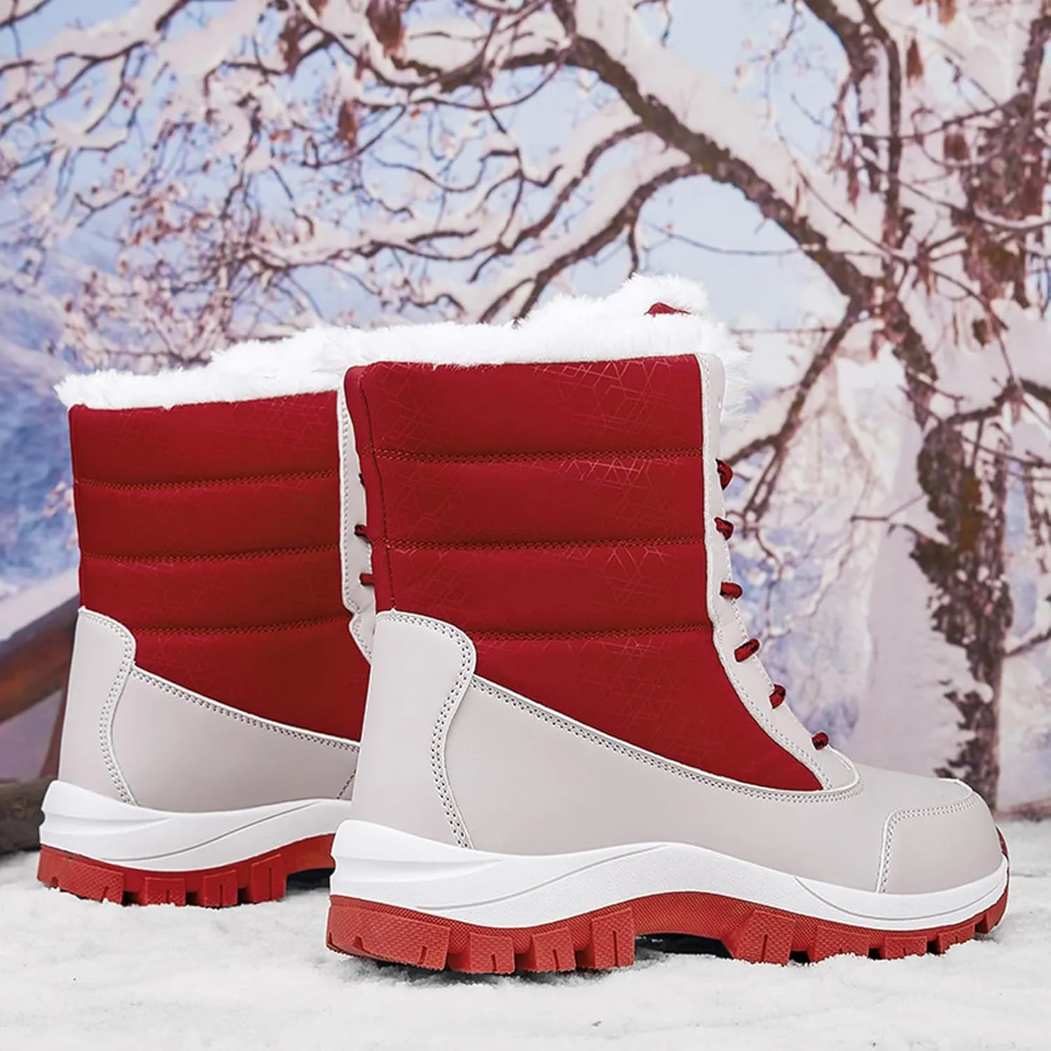 CERYTHRINA Womens Waterproof Booties Lightweight Winter Fur Lined Walking Boots Anti-Slip Outdoor Snow Boots