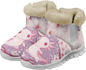 chaqlin Cherry Blossom Snow Boots Winter Ankle Boots for Women Flat Heels Resistant Slip Lightweight Flannel Plush Boots Casual Outdoor Backpacking