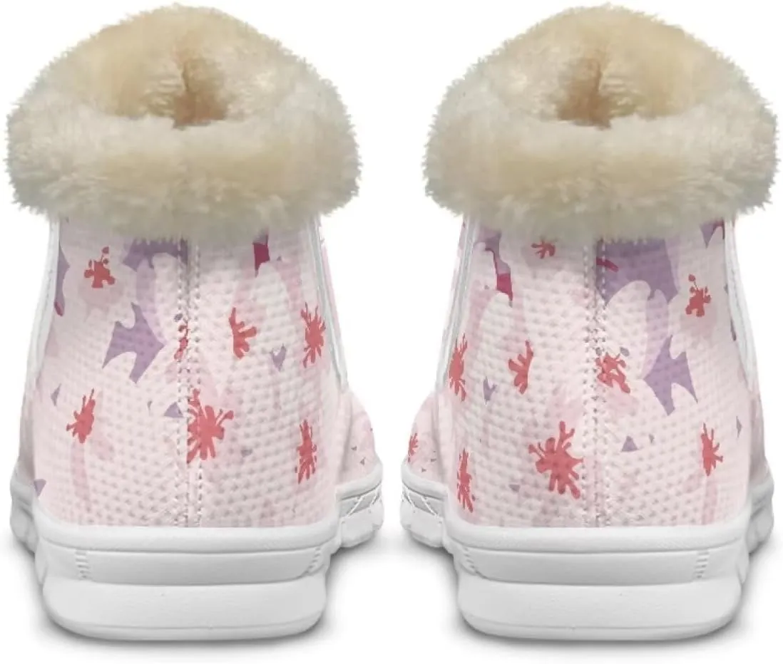 chaqlin Cherry Blossom Snow Boots Winter Ankle Boots for Women Flat Heels Resistant Slip Lightweight Flannel Plush Boots Casual Outdoor Backpacking